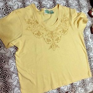 *2 for $6* Women's tops beaded, Medium, W-21", L-22 1/4" one yellow, one green